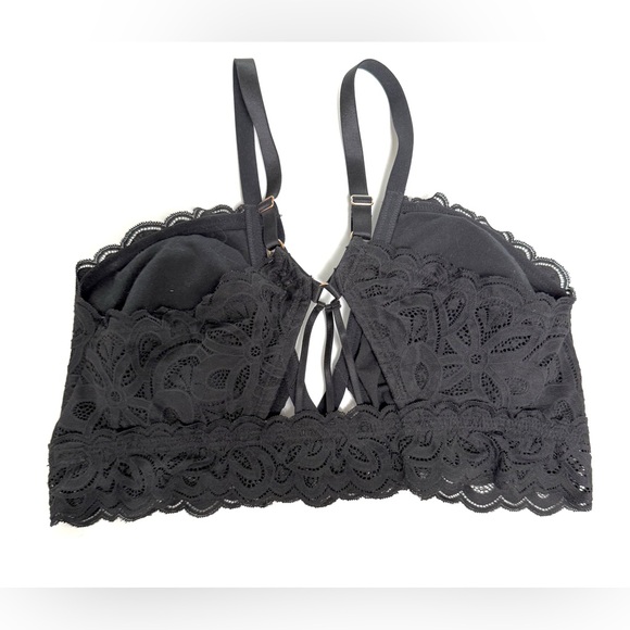 aerie Black Lace Strappy Bralette Pullon Removable Padded Adjustable Straps XL - Picture 5 of 7